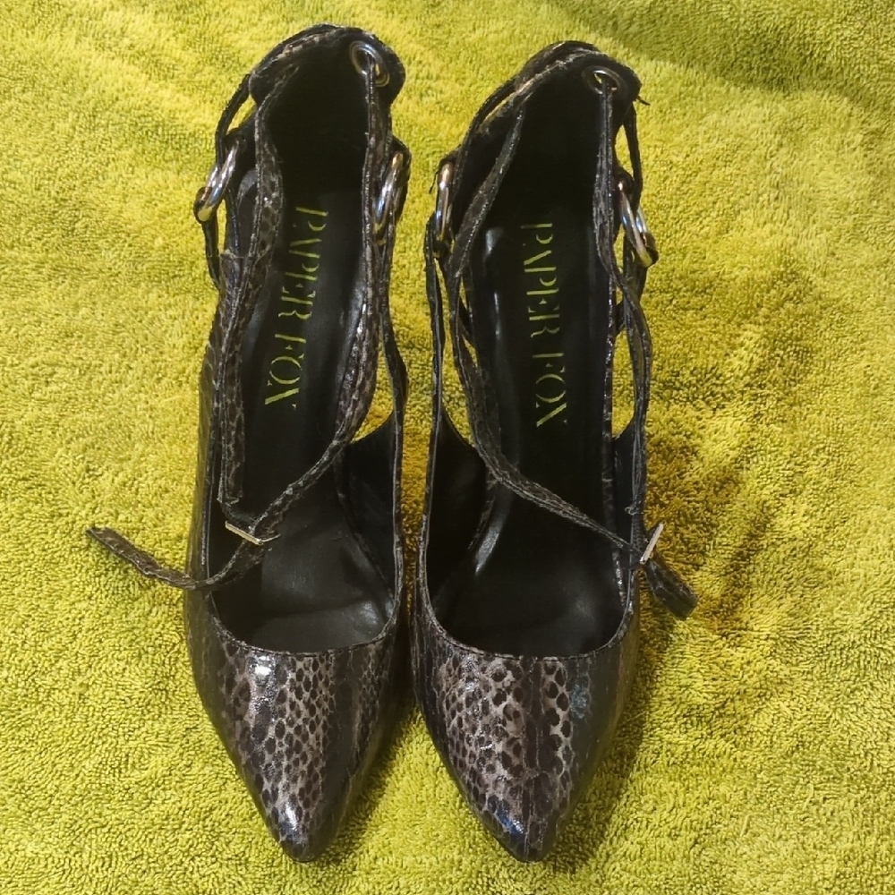 Paper Fox Black Snake Pattern Heels